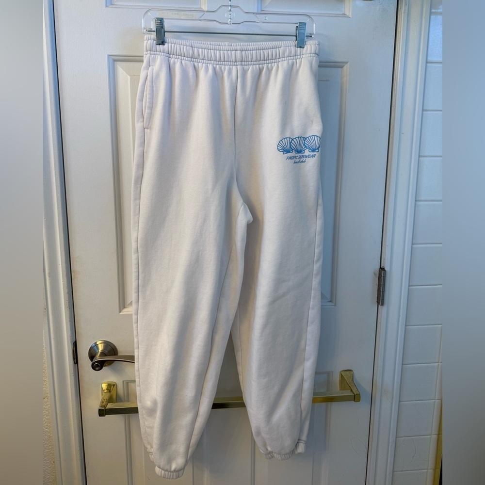 Pacific Sunwear White Sweatpants with Blue Logo